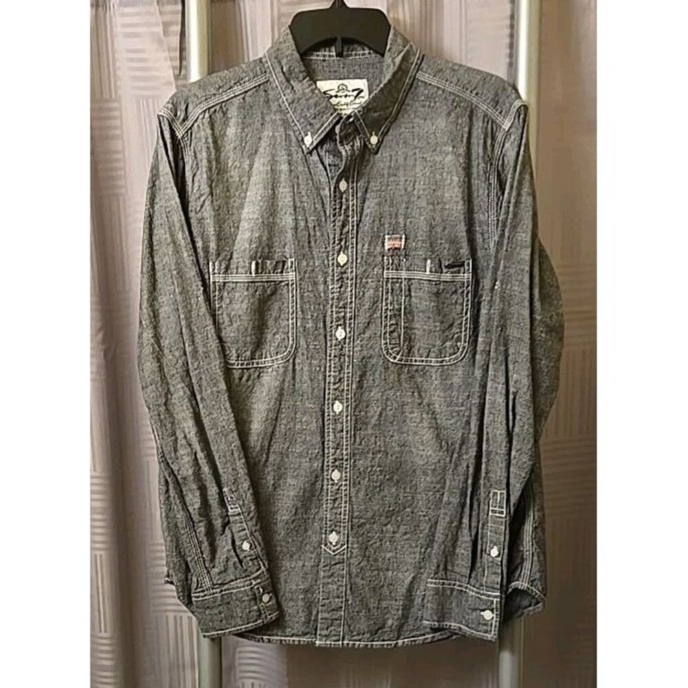 Seven For All Mankind Shirt Mens Medium Gray Button Up Preppy Long Sleeve
